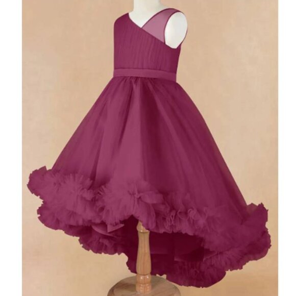 Azazie Lottie Flower Girl Satin Tulle High Low Dress Party Mulberry Size 3 - Picture 1 of 6